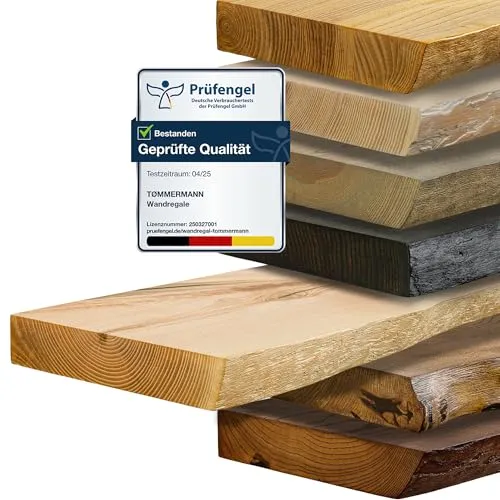 tømmermann Wandregal Schweberegal Holzregal mit Baumkante - Wandregal aus 100% massivem Eichenholz mit einzigartiger Baumkante, ideal für stilvolle Innenräume und handgefertigt für höchste Qualität.