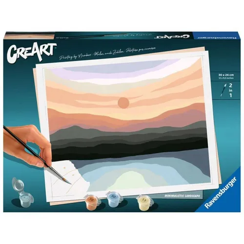 Ravensburger Malen nach Zahlen CreArt: Minimalistic Landscape - Schreibutensilien für kreative Köpfe, ideal für ab 12 Jahren. Erlebe die Freude am Malen mit Acrylfarben auf Wasserbasis und gestalte dein eigenes Kunstwerk im handlichen Format.