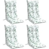 vidaXL Hochlehner-Sitzauflagen 4er Set mit Blattmuster in weiß von vidaXL