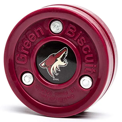 Green Biscuit NHL Pucks - Arizona Coyotes - Hockey Training Puck, Stays Flat, Passing/Handling Street Hockey
