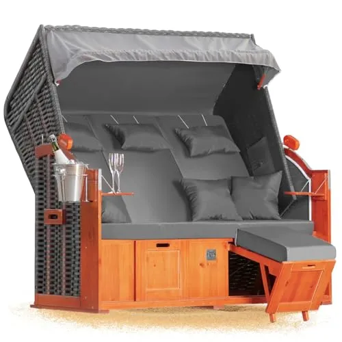 Strandkorb Hanse Ostsee 2,5 Sitzer Klassik XXL 160cm breit - Volllieger bereits montiert inkl. Strandkorbrollen ideal für Zuhause, Balkon und Terrasse