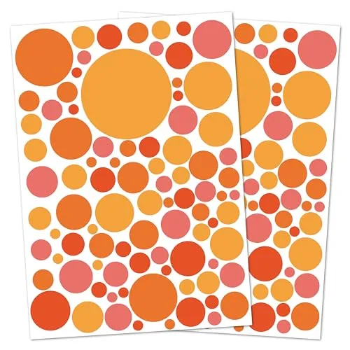 Punalu Kreis Set 176 Stück Wandtattoo für Babyzimmer Aufkleber Sticker Kreise Wandaufkleber Kinderzimmer Deko Punkte Dots Klebepunkte (Orange 2)