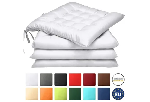 Beautissu 4er Set Stuhlkissen 40x40 – Komfortable Sitzpolster für Indoor & Outdoor - Kissen für Gartenmöbel & Stühle, 5 cm Polsterung für optimalen Sitzkomfort, pflegeleicht und vielseitig einsetzbar mit Haltebändern.