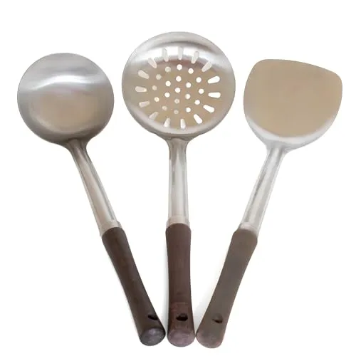asiastreetfood Wok Besteck Set 3-teilig – Edelstahl mit Holzgriff