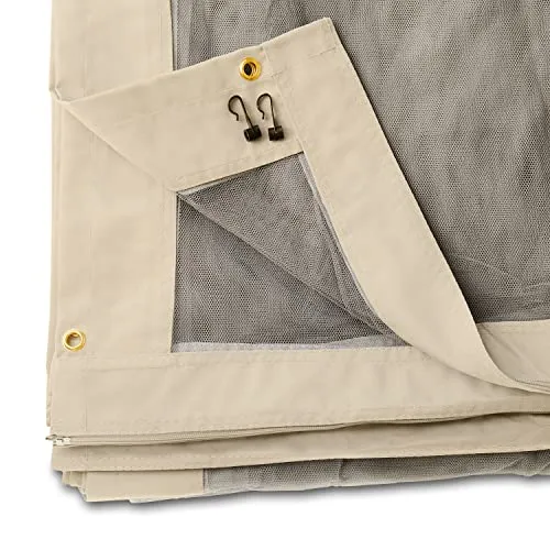 Moskitonetz für Gartenpavillon Forest Premium 3x4 m - Polyester - Insektengitter inkl. Haken, mit Reißverschluss - Champagner