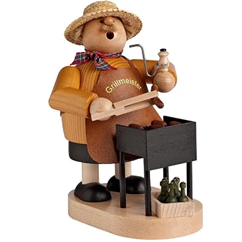 KWO Olbernhau Räuchermann Grillmeister, 21 cm, Mehrfarbig - Nussknacker aus dem Erzgebirge, handgefertigt aus Holz und ideal für Liebhaber traditioneller Handwerkskunst.