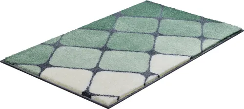 Grund Badteppich Shanga - Rutschfester Karo Teppich in Grün, 60x100 cm - Badteppiche aus Textil, Oeko-Tex® zertifiziert, ideal für Fußbodenheizung und Made in Europe.