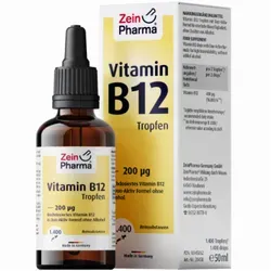 VITAMIN B12 200 µg Tropfen - Zein Pharma - Vitamin B12 Präparate zur Unterstützung des Energiestoffwechsels, hochdosierte Tropfen für eine einfache Einnahme und optimale Bioverfügbarkeit.