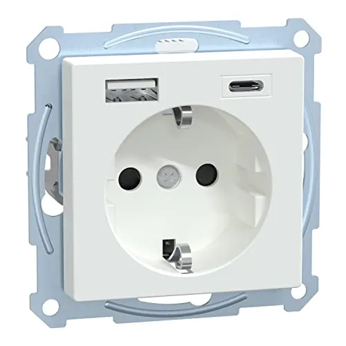 Merten Schuko Steckdose mit USB Ladegerät MEG2367-0325 - Steckdose mit integriertem USB-Ladegerät, ideal für das gleichzeitige Laden von zwei Geräten. Antibakterielle Oberfläche und erhöhter Berührungsschutz für mehr Sicherheit. Perfekt für Zuhause oder Büro.
