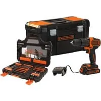 Akku-Schlagbohrschrauber BDCHD18S1KA - 18V Schwarz/Orange - Akkuschrauber mit 18V Li-Ionen Akku und 1,5Ah, inkl. 104-teiligem Zubehör-Set für vielseitige Anwendungen und hohe Leistung.