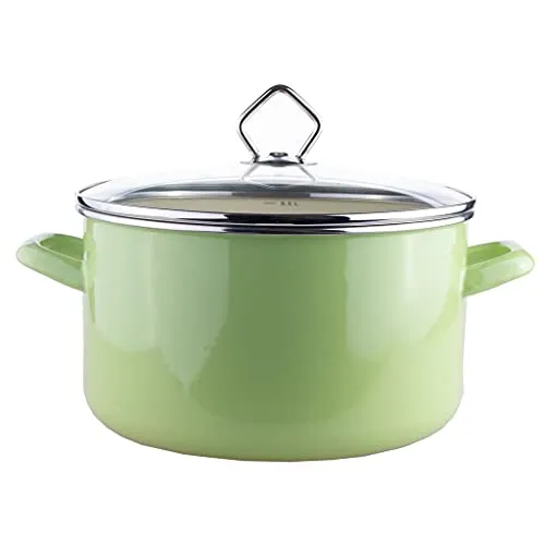 Krüger Fleischtopf Juist 24 cm, Emaille, Pastell-grün - Kochtöpfe mit Glasdeckel und Lüftungsloch, ideal zum Sichtkochen. Der elegante Bügelgriff aus Edelstahl und das Fassungsvermögen von 4,2 Litern machen ihn zum perfekten Küchenhelfer.