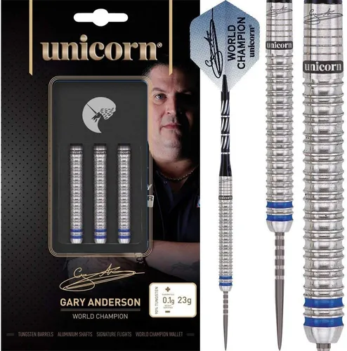 Unicorn World Champion Gary Anderson Phase 3 Steel Dart, 90% Tungsten, 27g - Steel-Dartpfeile mit hochwertigem 90% Tungsten, ideal für präzises Spiel. Enthält das Signature-Design von Gary Anderson und wird in einem exklusiven Unicorn ICON-Case geliefert.