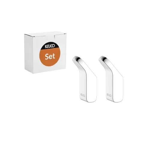 KEUCO Handtuchhaken Set 2 Stück - Hochglanz verchromt - Stilvolles Handtuchhaken Set aus massivem Metall für Badezimmer und Gäste-WC. Zeitloses Design und hochwertige Verarbeitung sorgen für Ordnung und Eleganz.
