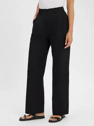 Marc O'Polo Bundfaltenhose weit, aus Twill - Modischer Allrounder in Schwarz Größe 42 - Stoffhosen, aus elastischem Twill, ideal für jeden Anlass. Die bequeme, weite Passform und die stilvollen Eingrifftaschen machen diese Hose zum perfekten Begleiter.
