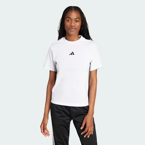 adidas Damen Essentials 3-Stripes Cotton T-Shirt - Weiß/Schwarz, XXL - Shirts & Tops mit 100 % Baumwolle für höchsten Tragekomfort und stylischem 3-Streifen Logo auf der Brust.