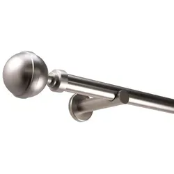 Deco-Raum Gardinenstange Kugel in Edelstahl-optik, 1-läufig - Hochwertige Gardinenstange in Edelstahl-optik, individuell kürzbar und ideal für Wandmontage. Komplett-Set mit Montagematerial für einfache Installation.