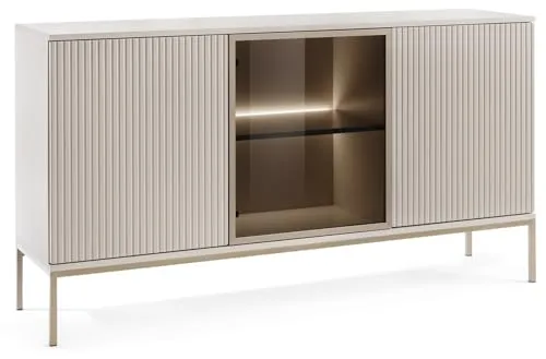 Emporius Haller Kommode mit Lamellen, Beige, Wohnzimmer Kommode mit LED - Loft Stil, Sideboard 3-türig - 154 cm breit