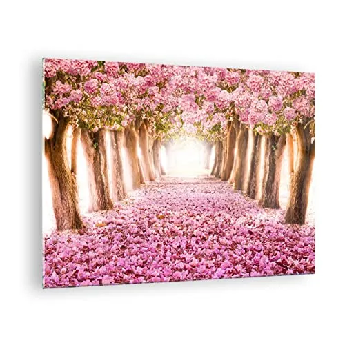Bilder auf Glas Baum Blumen Kirsche Natur Glasbild 70x50cm Wandbilder Dekoration Wohnzimmer Schlafzimmer Küche Deko Klein Wanddeko Bild im Glas Wand Kunstdruck Art Modern Wall Decor GAA70x50-2794