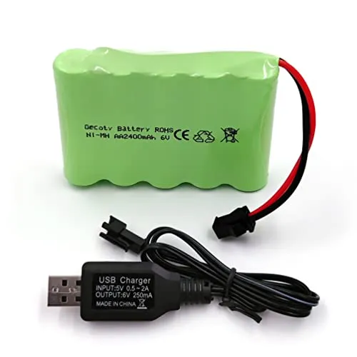 Gecoty® 6V NiMH Akku, 2400mAh wiederaufladbarer AA RC Batterie mit SM 2P Stecker und Ladekabel für Ferngesteuerte Auto, 4WD Geländewagen, RC Tank