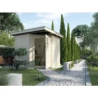 Blockbohlen-Eckhaus weka 229 mit Fußboden 244 x 244 cm - Gartenhaus aus hochwertigem Holz, bietet viel Platz und ist ideal für Gartenlagerung oder als Rückzugsort im Freien.