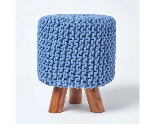 Produktbild Homescapes Gestrickter Fußhocker, 42 cm hoch, Blau