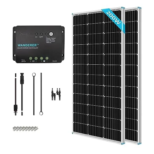 Produktbild Renogy 12V 1kwh Solaranlage, Inselanlage Solar Set mit 200W 12V Monokristallin Solarmodul, 30A Solarladeregler Negativ-Erdung, Kabeln und Halterungen für Garten, Balkon, Camper, RV und Wohnmobil