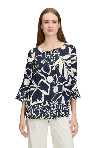 Betty Barclay Damen Schlupfbluse mit Muster Dunkelblau/Weiß, 38 - Damenbluse mit figurumspielendem Schnitt und 3/4-Ärmeln, perfekt für elegante Anlässe. Das V-Ausschnitt-Design sorgt für einen modernen Look.