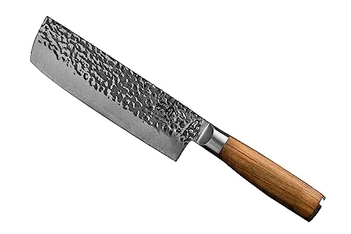 Sallys Nakiri Messer - Damaszener-Stahl mit Olivenholzgriff - Kochmesser für präzises Schneiden von Gemüse und Obst. Der 67-lagige VG-10-Damaskus-Stahl bietet herausragende Schärfe und Langlebigkeit. Inklusive edler Holzbox für sichere Aufbewahrung.