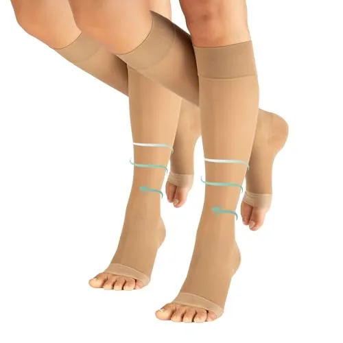 CALZITALY Medizinische Kompressionsstrümpfe Damen 70 DEN ohne Spitze, Thrombosestrümpfe Herren 10-14 mm/Hg (2 Paar - Hautfarbe, S/M)