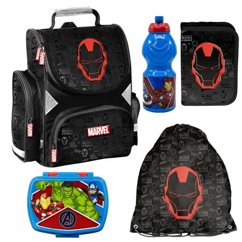 AVENGERS - IRON MAN Schulranzen für Jungen – 5er-Set - Schulranzen für Kinder im AVENGERS Design, ideal für Schule und Freizeit, mit viel Stauraum und robustem Material.