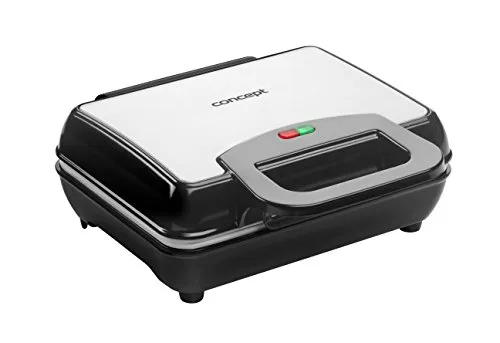 CONCEPT Hausgeräte VF3040 Waffeleisen im Edelstahl-Design, extra starke Leistung von 1000 W, hochwertige keramische antihaftbeschichtete Platten, 400 W, Edelstahl/Schwarz