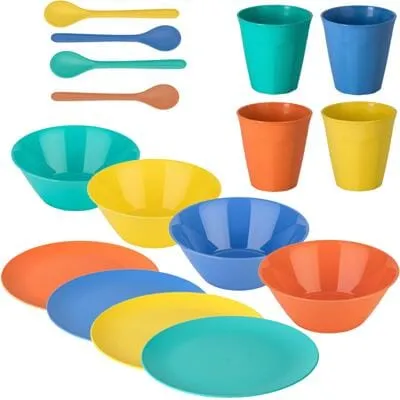 koziol Camping-Geschirrset Lollipop bunt 16-tlg. - Buntes 16-teiliges Camping-Geschirrset aus bruchsicherem Kunststoff, ideal für Picknicks und Gartenfeste, leicht zu reinigen und mikrowellengeeignet.