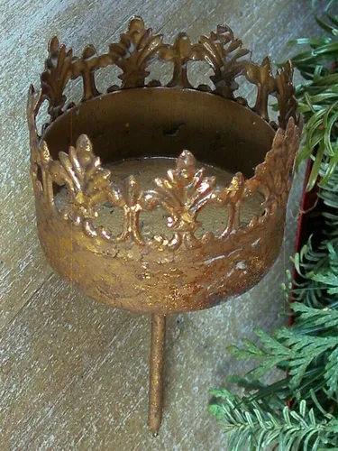 Teelichthalter, Kerzenhalter zum Stecken, Gold ca. 5,5 x 10 cm Chabby