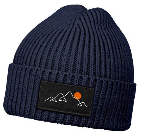 Neverless Strickmütze Herren Beanie Wintermütze mit Patch Natur Berge Outdoor Aufdruck