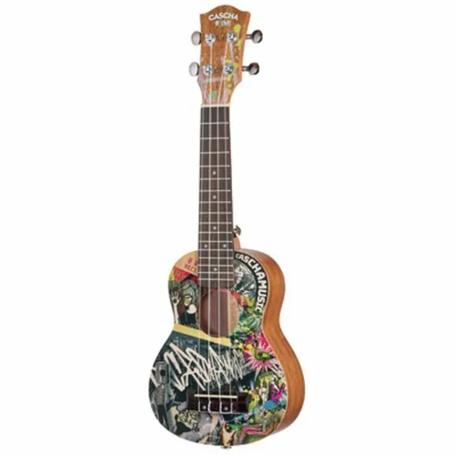 Cascha Art Series Sopran Ukulele Urban - Sonstige Zupfinstrumente mit einzigartigem Design, Korpus aus Mahagoni und massive Fichtendecke, ideal für Einsteiger und Fortgeschrittene, inklusive gepolsterter Tasche und 3 Plektren.