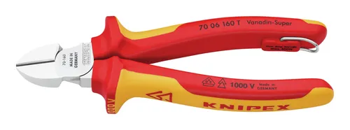 Knipex 70 06 160 T VDE Seitenschneider 160mm - Zangen für präzise Schnitte, ideal für Elektriker. Mit isolierter Befestigungsöse und induktiv gehärteten Schneiden für lange Lebensdauer und Sicherheit.