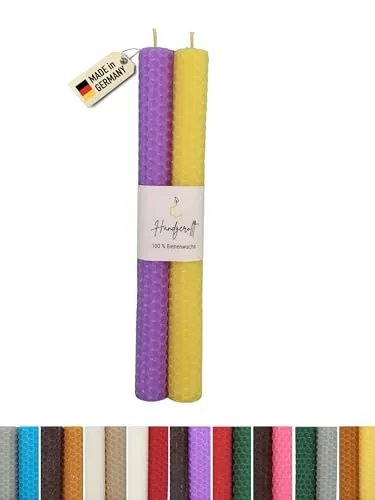 Wachsmann Bienenwachskerzen handgerollt, 100% Bienenwachs, 2er Set in vielen Farben, Made in Germany
