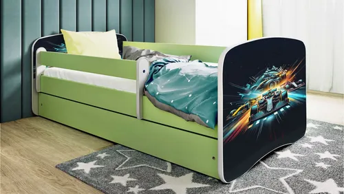 Raumhirsch Kinderbett Ethnie Grün 80x180 cm - Modernes Kinderbett in Grün mit abnehmbarer Schutzschiene für maximale Sicherheit und praktischer Schublade für Stauraum. Ideal für ein gemütliches Kinderzimmer!