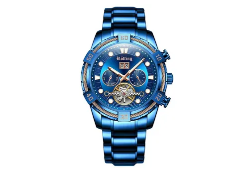 Rötting Design Herrenuhr Automatikuhr mit blauem Ziffernblatt