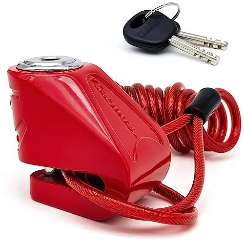 RADIKAL RK534R Bremsscheibenschloss Motorrad mit Erinnerungskabel, Diebstahlsicherung, Klickverschluss, 6mm Sicherungsstift, Stahl, Diebstahlsicherung für Motorräder, Fahrräder, Elektroroller