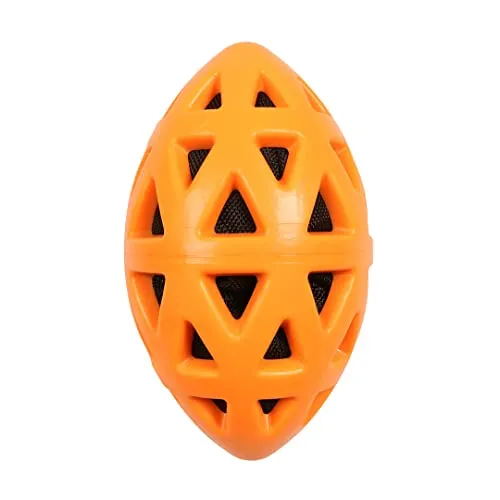 EBI, Spielzeug Crack Me Up Rugby S – 14 x 8 x 8 cm, Orange, stimuliert Kauen und Bissen, beugt Zahnbelag und Zahnstein vor, Robustes Spielzeug aus Gummi mit Knisternpapier