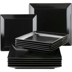 MÄSER Teller-Set 12-tlg, schwarz, 935029 - Schlichtes und zeitloses 12-teiliges Porzellan Teller-Set, ideal für jeden Anlass. Flexibel einsetzbar mit 6 quadratischen Platten in zwei Größen - perfekt für kreative Tischgestaltungen.