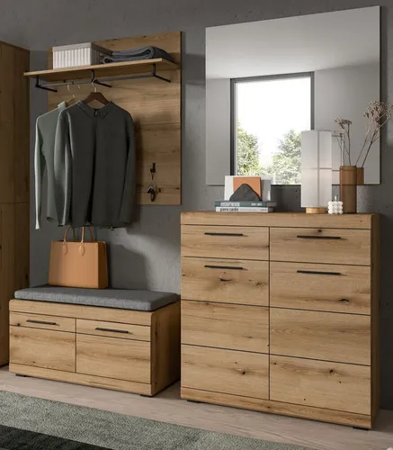Inn.Furn Garderoben-Set Shawn – 4-teilig in Evoke Eiche - Stylisches Garderoben-Set