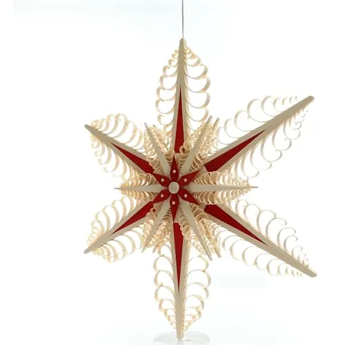 Rudolphs Schatzkiste Fensterschmuck Holzstern mit Beleuchtung - Weihnachtlicher Zierschmuck, handgefertigter Holzstern aus Seiffen, strahlt festliche Stimmung aus und ist ein echtes Schmuckstück für Fenster und Wände.