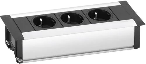 EVOline 159610000900 Steckdosenleiste 3fach Aluminium, Schwarz - Steckdosen & Zubehör, ideal für die Montage in Hohlraumwänden oder Möbeln, mit elegantem Aluminium-Gehäuse und einfacher Installation durch Liftklemmen.
