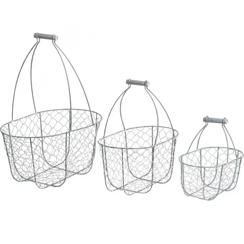 Drahtkorb-Set 3tlg im Shabby Chic mit Henkel - Charmantes 3er-Set Drahtkörbe in Antik-Optik für stilvolle Aufbewahrung und Dekoration. Ideal für den ländlichen Vintage-Style, praktisch mit robustem Henkel und vielseitig einsetzbar.
