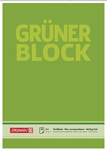 Baier & Schneider Brunnen 1052636 Briefblock / Schreibblock / Der grüne Block (A4, blanko, 50 Blatt, 60g/m²)