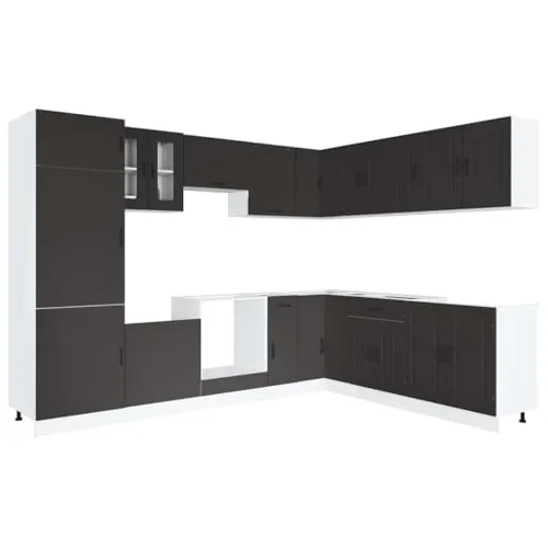 vidaXL 14-TLG. Küchenschrank-Set Kalmar Schwarz - Küchenzeile mit elegantem Design, viel Stauraum und langlebigem Holzwerkstoff - ideal für moderne Küchen!