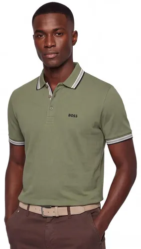 BOSS GREEN Poloshirt Paddy Beige/Grau mit Kontraststreifen XL