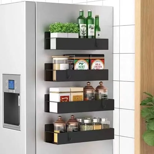 Magnetisches Gewürzregal für Kühlschrank, 4 Stück, magnetisches Aufbewahrungsregal, bewegliche Küchen-Organizer, Magnetregale für Gewürzgläser und Gewürzflaschen